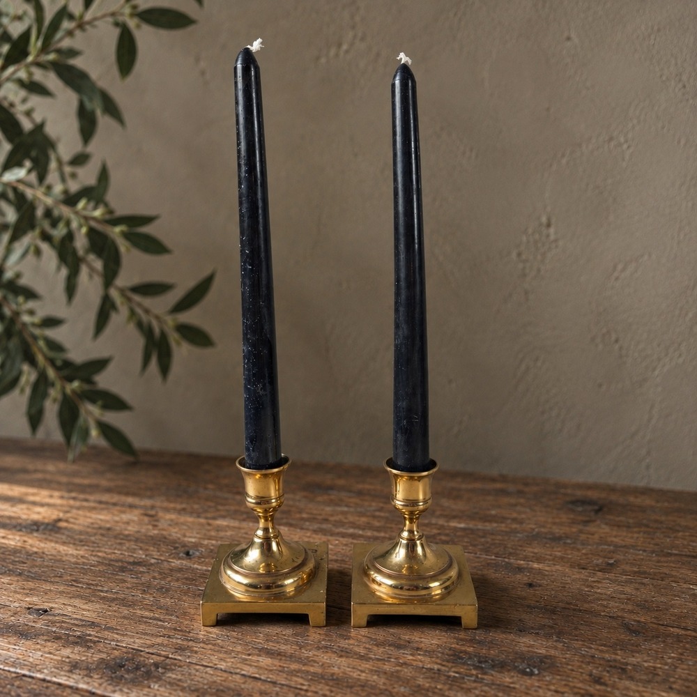 Dark Academia Romantic Gothic Vintage Brass Candlestick Holders & Black Candles